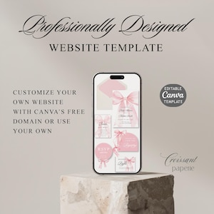 Pink Bow Baby Shower Website Template with RSVP, Editable Canva Website, Pink Bow Digital Invitation Pink Ribbon Coquette Girl Baby Shower