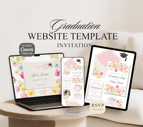 Class of 2026 Graduation Party Invitation Website Template with RSVP Bloom Editable Canva Website High School Grad Digital Invite College