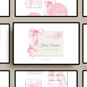 Pink Bow Baby Shower Website Template with RSVP, Editable Canva Website, Pink Bow Digital Invitation Pink Ribbon Coquette Girl Baby Shower image 5