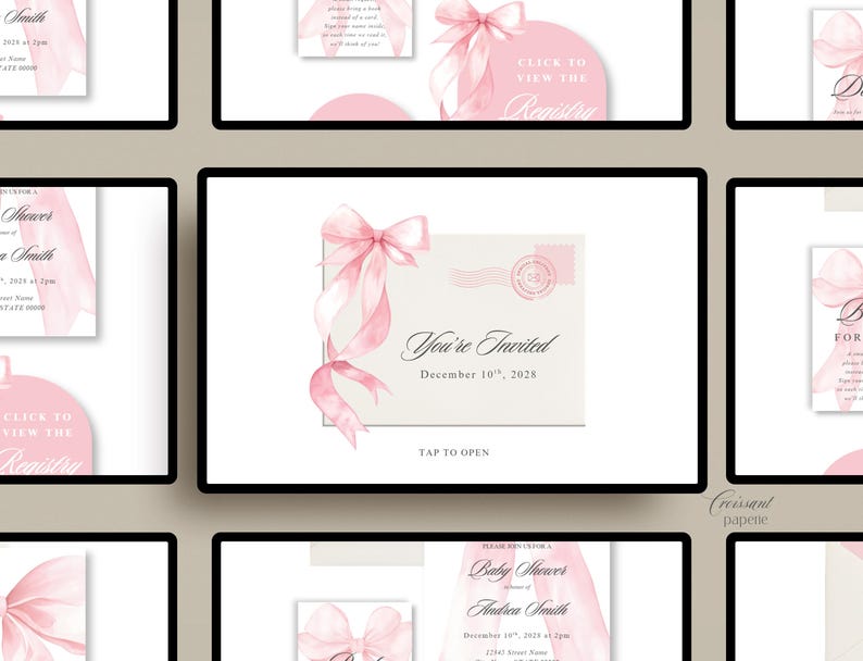 Pink Bow Baby Shower Website Template with RSVP, Editable Canva Website, Pink Bow Digital Invitation Pink Ribbon Coquette Girl Baby Shower image 5
