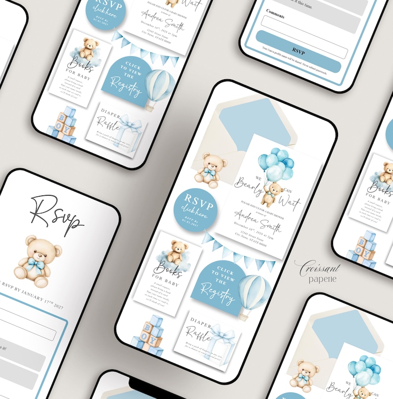 We Can Bearly Wait Baby Shower Website Template with RSVP, Editable Canva Website, Teddy Bear Invite, Digital Invitation