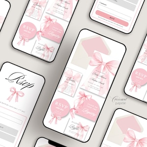 Pink Bow Baby Shower Website Template with RSVP, Editable Canva Website, Pink Bow Digital Invitation Pink Ribbon Coquette Girl Baby Shower