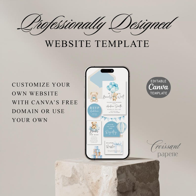 We Can Bearly Wait Baby Shower Website Template with RSVP, Editable Canva Website, Teddy Bear Invite, Digital Invitation