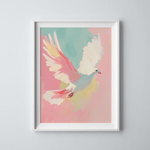 Arte dello Spirito Santo / Opera d'arte di colomba bianca, decorazione da parete di colomba, dipinto di colomba bianca, arte di colomba in volo, arte da parete di colomba pacifica, opera d'arte di uccello sereno