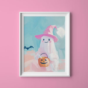 Spooky the Halloween Ghost | Cute Ghost Painting, Whimsical Ghost Art, Playful Ghost Print, Spooky Artwork Gift, Ghost Themed Digital Art