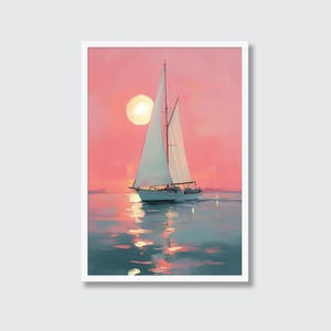 Ocean Sunset Sailboat Print: Coastal Nautical Art (Digital Download)