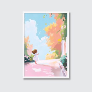 Impresión para habitación infantil con diseño de ensueño en colores pastel, decoración de pared para niños, póster adorable para niños, póster infantil bonito, arte de pared para niños en colores pastel, querubín de niña pequeña