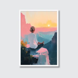 Pastel Sunset Landscape Art: Serene Mountain Meditation (Digital Download)