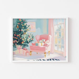 Pastel Cozy Christmas Home Painting | Festive Room Decor, Warm Indoor Scene, Gift Box Painting, Cozy Room Painting, Festive Indoor Scene