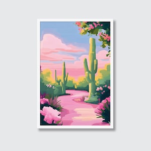 Wüstenkaktus Saguaro Kaktus Pastell Kunst | Kaktus Malerei, Wüstenmalerei, Sonoran-Wüste, Wüstenposter in Pastellfarben, Joshua Tree, Kaktus Poster