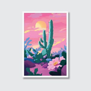Kaktus Sonnenuntergang Pastell | Saguaro Kaktus Kunst, Kaktus Malerei, Wüsten Malerei, Sonoran Wüste, Pastell Wüste Print, Kaktus Poster, Joshua Baum