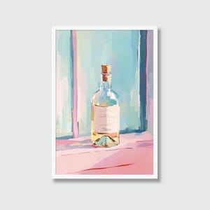 Vintage Wine Bottle Painting | Wine Poster, Wine Cellar Art, Vintage Wine Print, Wine Bottle Art, White Wine Painting, Wine Oil Painting