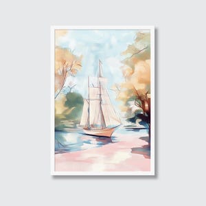Pastell Segelboot Print: Maritime Landschaft (Digitaler Download)