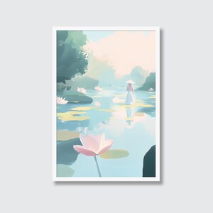 Lily Pond Pastel Art Print: Monet Water Lilies, Zen Decor (Digital File)
