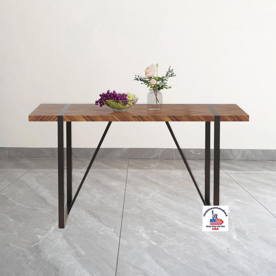 Minimalist Retro Rectangular Dining Table With Textured Top & Black ...