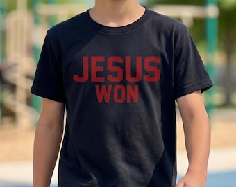 Jugend "Jesus Won" Shirt | Unisex Christliche Kleidung, Benutzerdefinierte Farben, Christian Sports