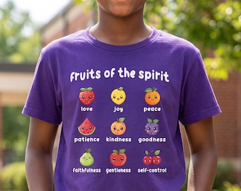 Camiseta juvenil "Frutos del Espíritu" / Ropa cristiana unisex para niños, versículo bíblico