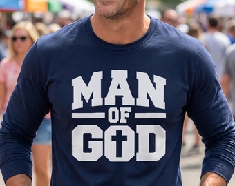 Camisa de manga larga "Hombre de Dios" / Ropa cristiana para hombre, camiseta con versículo bíblico