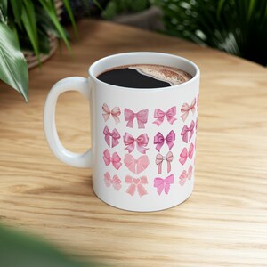 Coquette Pink Bow Mugs/ Cute Ceramic Mug/ Girly Coffee Mug/ Bow Decor/ Modern ceramic cup/ coffee lover gift/ pink ribbons