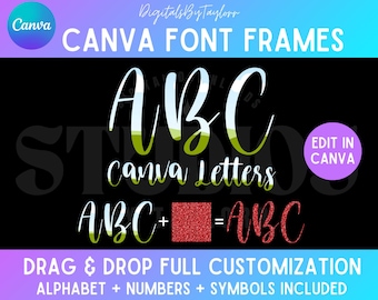 Girly Cursive Canva Font Frame Fill: Script Letters, Numbers, Symbols (Digital Download)