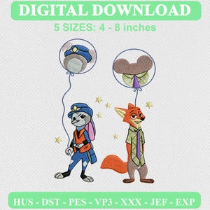 Retro Zootropolis Judy Nick broderidesign, satinsömmönster (digital nedladdning)