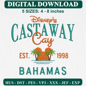 Broderad Disney Castaway Cay broderidesign, rent modernt broderat Disney Castaway Cay mönster, digital nedladdning PES DST JEF