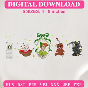 Embroidered Peter Pan Neverland Design, Retro Vintage Machine Embroidery (Digital Download)
