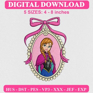Anna Princess Bow Frozen borduurontwerp, vintage flirtpatroon (digitale download)