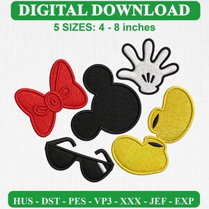Mickey Mouse Ears Shoes Embroidery Design, Modern Satin Stitch Pattern (Digital Download)