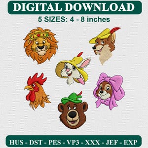 Robin Hood Stickmuster, sauberer, moderner Satinstich (Digitaler Download)