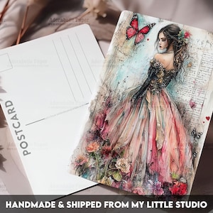 Postcard Print Victorian Girl Junk Journal | Single Postcard | A6 | 4x6 | Glossy finish | Rounded Corners | Penpals | Printed | PC604