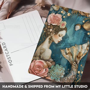 Postcard Print Mermaid Retro | Nautical | Single Postcard | A6 | 4x6 | Glossy finish | Rounded Corners | Penpals | Printed & Shipped | PC520