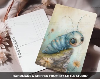 Postcard Print Cute Bug | Caterpillar | Single Postcard | A6 | 4x6 | Glossy finish | Rounded Corners | Penpals | Printed & Shipped | PC580