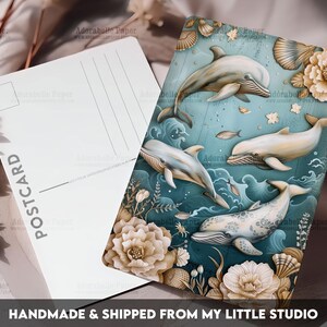 Postcard Print Dolphins Retro | Nautical | Single Postcard | A6 | 4x6 | Glossy finish | Rounded Corners | Penpals |Printed & Shipped | PC512