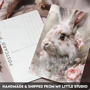 Postcard Print Rabbit Floral | Shabby Chic | Single Postcard | A6 | 4x6 | Glossy finish | Rounded Corners | Penpals | Printed | PC581
