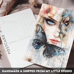 Postcard Print Victorian Girl | Butterflies Goth | Single Postcard | A6 | 4x6 | Glossy finish | Rounded Corners | Penpals | Printed | PC605