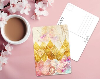 Postcard Print Mermaid Scales | Gold Pink | Single Postcard | A6 | 4x6 | Glossy finish | Rounded Corners | Penpals | Printed & Shipped |Gift