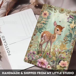 Postcard Print Woodland Baby Deer | Spring | Single Postcard | A6 | 4x6 | Glossy finish | Rounded Corners | Penpals | Printed | PC533