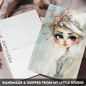 Postcard Print Whimsy Girl Retro Junk Journal | Single Postcard | A6 | 4x6 | Glossy finish | Rounded Corners | Penpals | Printed | PC595
