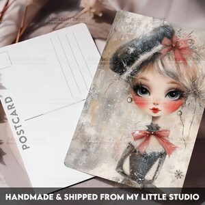 Postcard Print Whimsy Girl Retro Junk Journal | Single Postcard | A6 | 4x6 | Glossy finish | Rounded Corners | Penpals | Printed | PC598