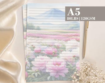A5 Peony Mountain Letter Writing Paper – Watercolor Floral Stationery