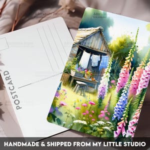 Postcard Print Foxglove Cottage | Summer | Single Postcard | A6 | 4x6 | Glossy finish | Rounded Corners | Penpals |Printed & Shipped | PC501