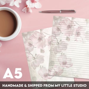 Writing Paper A5 Pink Beige Flowers | Retro Shabby Chic | Cute Letter Stationery | Penpals | Lined or Blank | Printed & Shipped | Gift