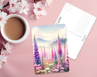 Postcard Print Foxglove Field | Summer | Single Postcard | A6 | 4x6 | Glossy finish | Rounded Corners | Penpals | Printed & Shipped | Gift