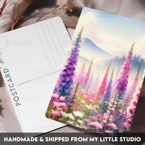 Postcard Print Foxglove Field | Summer | Single Postcard | A6 | 4x6 | Glossy finish | Rounded Corners | Penpals | Printed & Shipped | PC502
