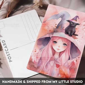 Postcard Print Pink Halloween Witch | Single Postcard | A6 | 4x6 | Glossy finish | Rounded Corners | Penpals | Printed & Shipped | PC546