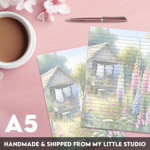Writing Paper A5 Foxglove Cottage | Floral Summer | Cute Letter Stationery | Penpals | Lined or Blank | Printed & Shipped | For Kids | Gift