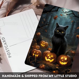 Postcard Print Halloween Black Cat | Single Postcard | A6 | 4x6 | Glossy finish | Rounded Corners | Penpals | Printed & Shipped | PC560