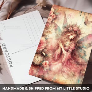 Postcard Print Vintage Pink Fairy | Single Postcard | A6 | Glossy finish | Rounded Corners | Snail Mail | Penpals | Printed | PSC020