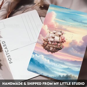 Postcard Print Steampunk Air Ship | Pastel | Single Postcard | A6 | 4x6 | Glossy finish | Rounded Corners | Penpals |Printed | PSC114-2